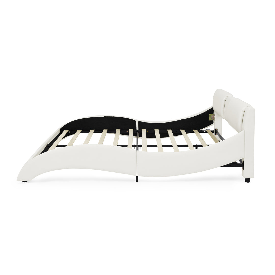 Queen Bed Frame Modern Faux Leather Upholstered Platform Bed Frame with and Headboard ,White