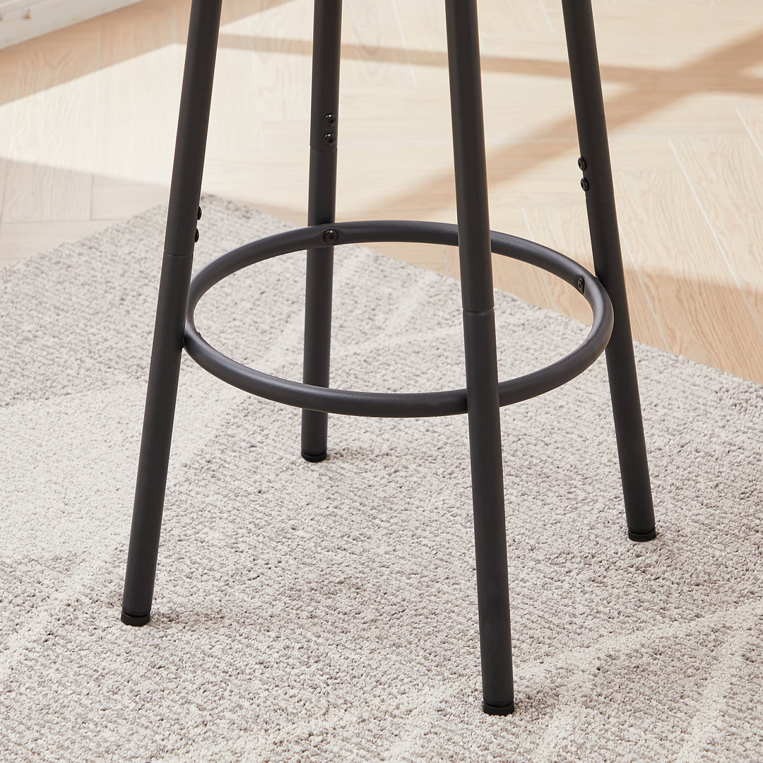 Round bar stool set with shelf, upholstered stool with backrest, Rustic Brown