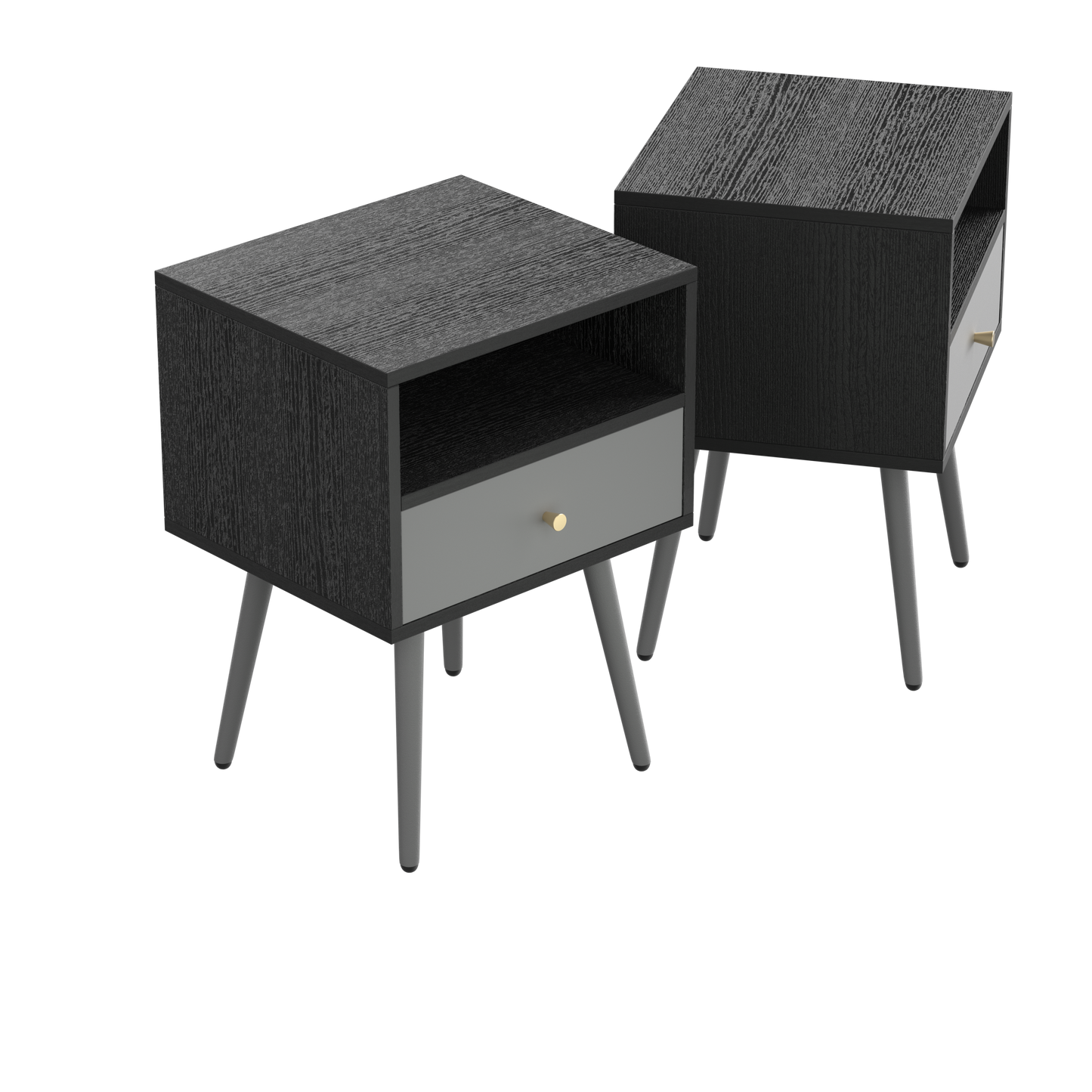 Bedside Tables Set of 2,Nightstand with 1 Storage Drawer -Chic  (2pcs,dark grey)