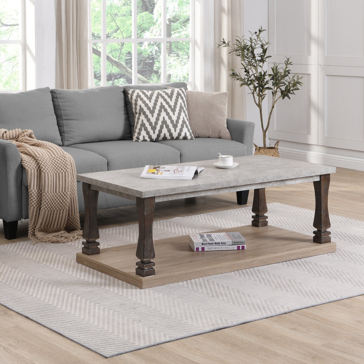 Coffee Table for Living Room, Wood Coffee Table, Grey Tabletop