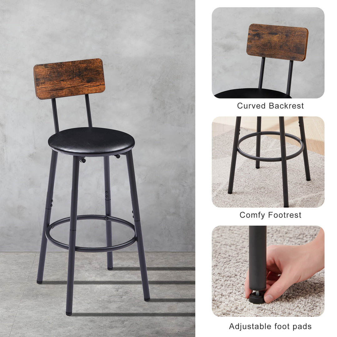 Bar Table Set with 2 Bar stools PU Soft seat with backrest, Rustic Brown