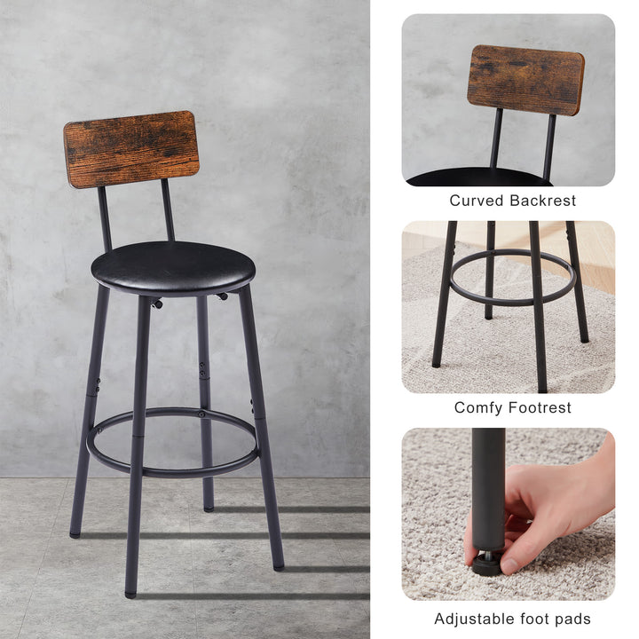 Bar Table Set with 2 Bar stools PU Soft seat with backrest, Rustic Brown
