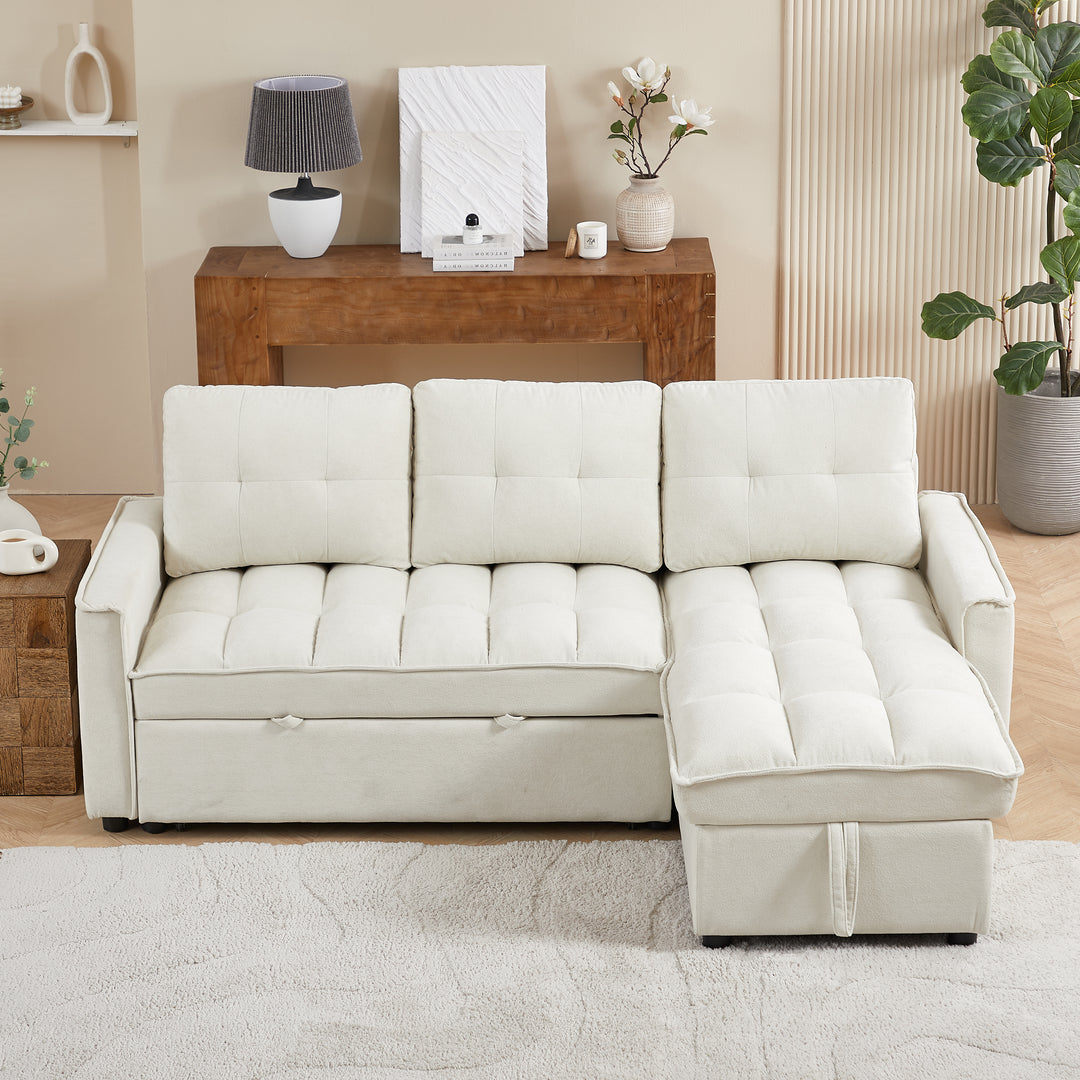 78.75" Reclining Sofa, Pull-Out Sofa Bed with USB and tape-c charging ports, L-Shaped Sectional Sofa with Reclining Storage and Arm Side Organizer Pocket Features
