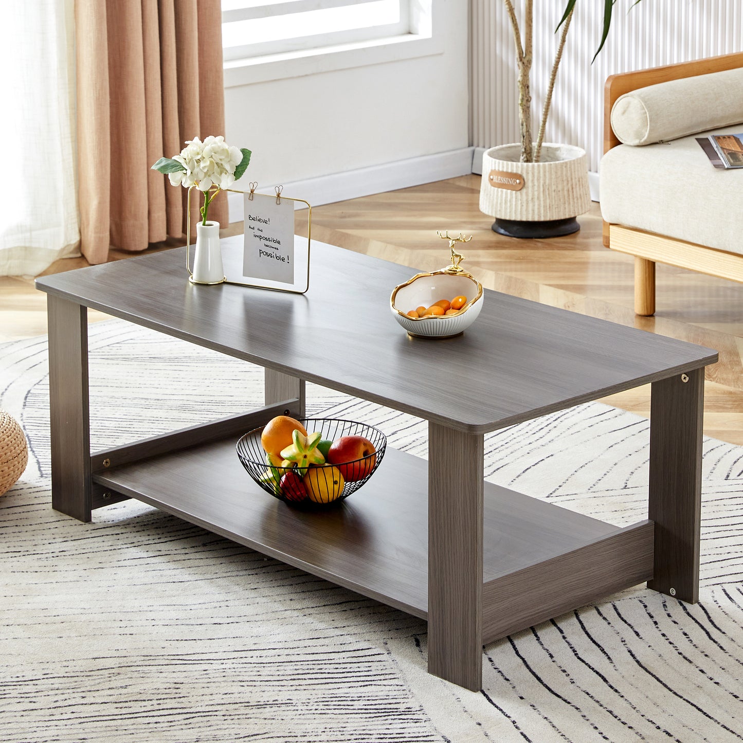 A gray textured coffee table,tea table.43.3"*21.6"*16.5"