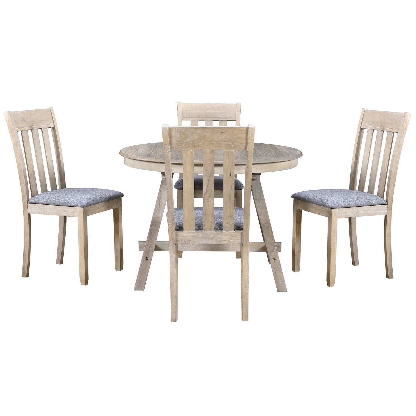 5-Piece Wood Dining Table Set Round Extendable Dining Table with 4 Dining Chairs, Dining Room Table Set for 4 person for Dining Room (Natural Wood Wash)