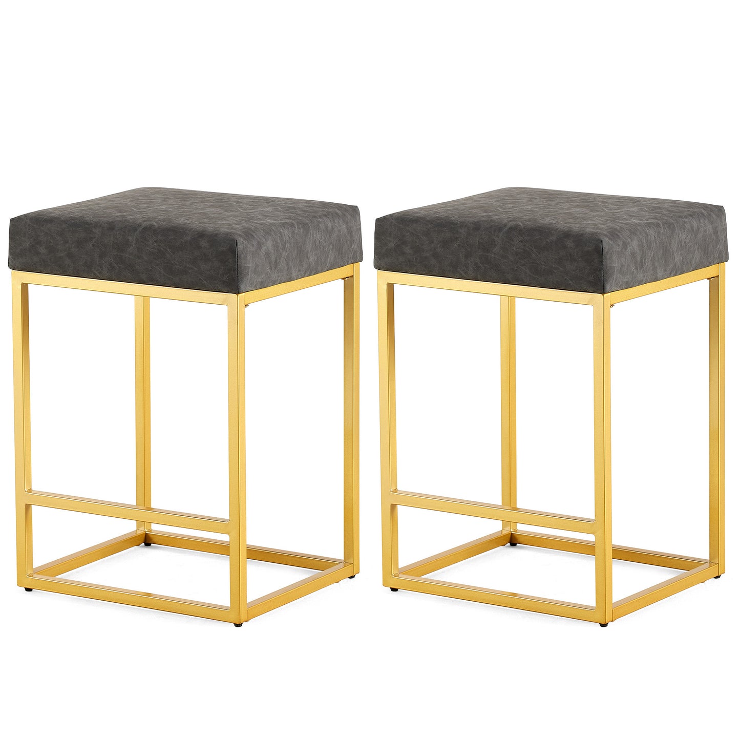 Upholstered Counter & Bar Stool with Footrest, PU leather (Set of 2)