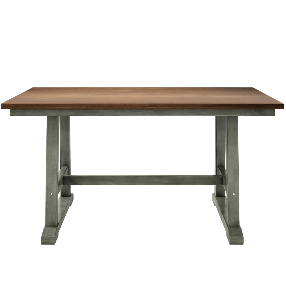 6-Piece Wood Dining Table Set Kitchen Table Set with Long Bench and 4 Dining Chairs, Farmhouse Style, Walnut+Gray