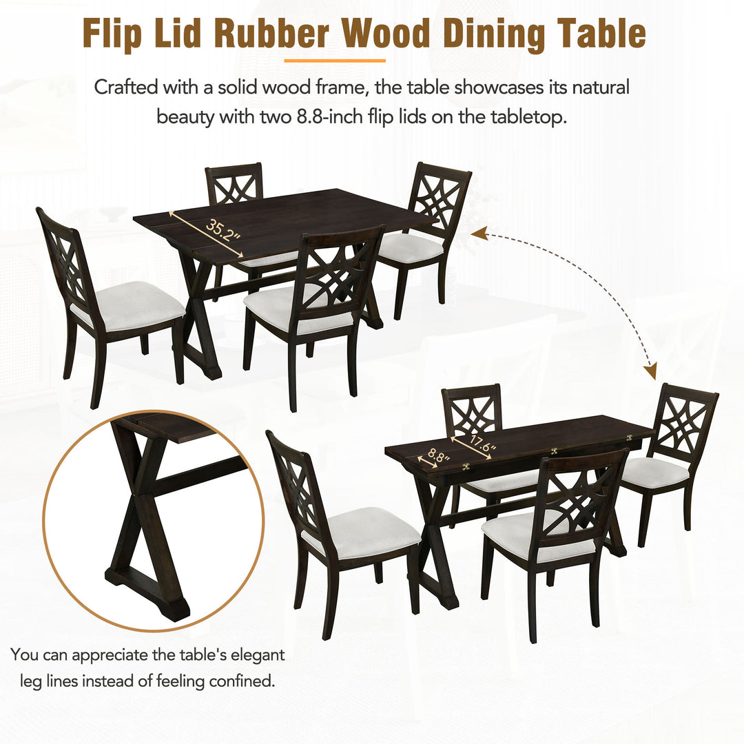 5-Piece 62*35.2inch Extendable Rubber Wood Dining Table Set with X-shape Legs