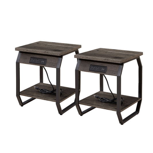 Side Table with Charging Station, Set of 2 End Tables with USB Ports and Sockets