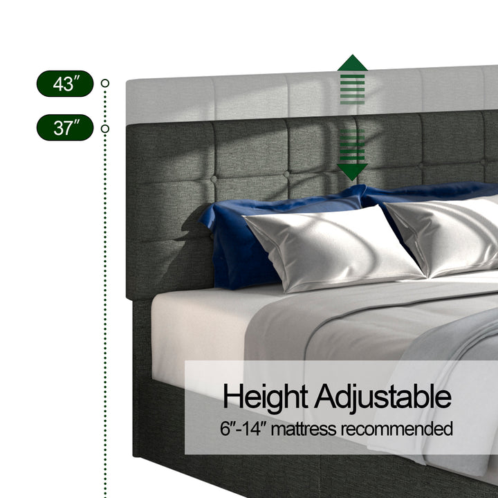 Queen Size Gray Linen Upholstered Platform Bed with Patented 4 Drawers Storage, No Box Spring Required