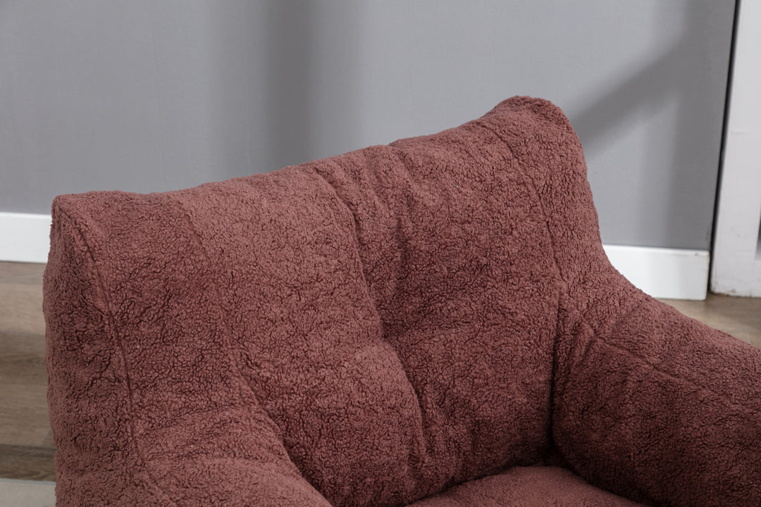 Soft Teddy Fabric Tufted Foam Bean Bag Chair With Teddy Fabric Bean Paste Red