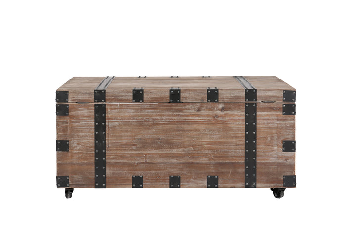 Antique Reclaimed Wood Gray Trunk Table And Side Table