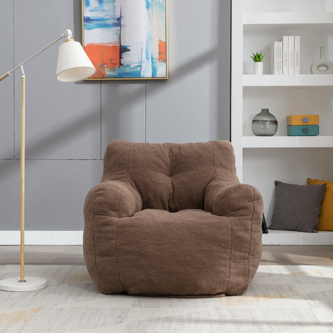 Soft Teddy Fabric Tufted Foam Bean Bag Chair With Teddy Fabric Coffee