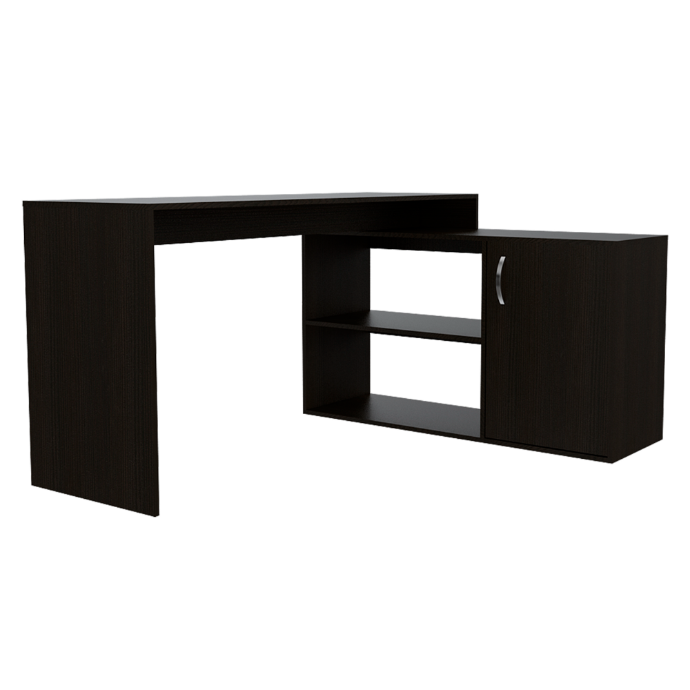 Modern L-Shaped Computer Desk with Open & Closed Storages -Black