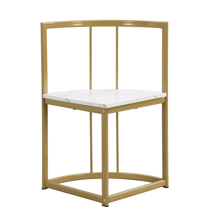Modern 7-Piece Dining Table Set with Faux Marble Compact 55Inch Kitchen Table Set for 6, Golden+White