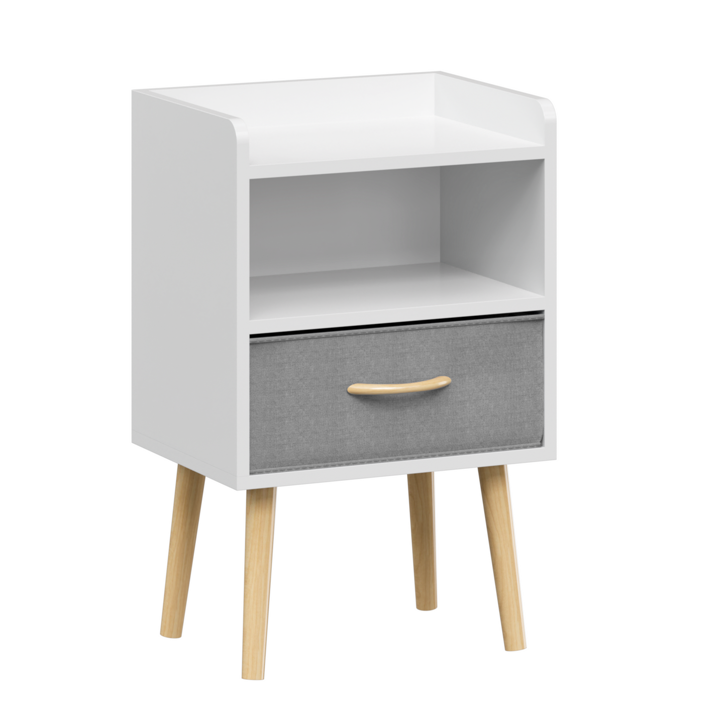 Nightstand With Collapsible Fabric Drawer, 2-Tier Storage End Table - White