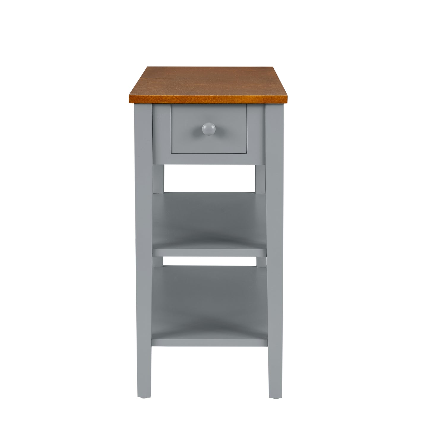 Narrow 2-tone End Table with USB Charging Ports for Small Space, 1.8"W*24"D*24.2"H