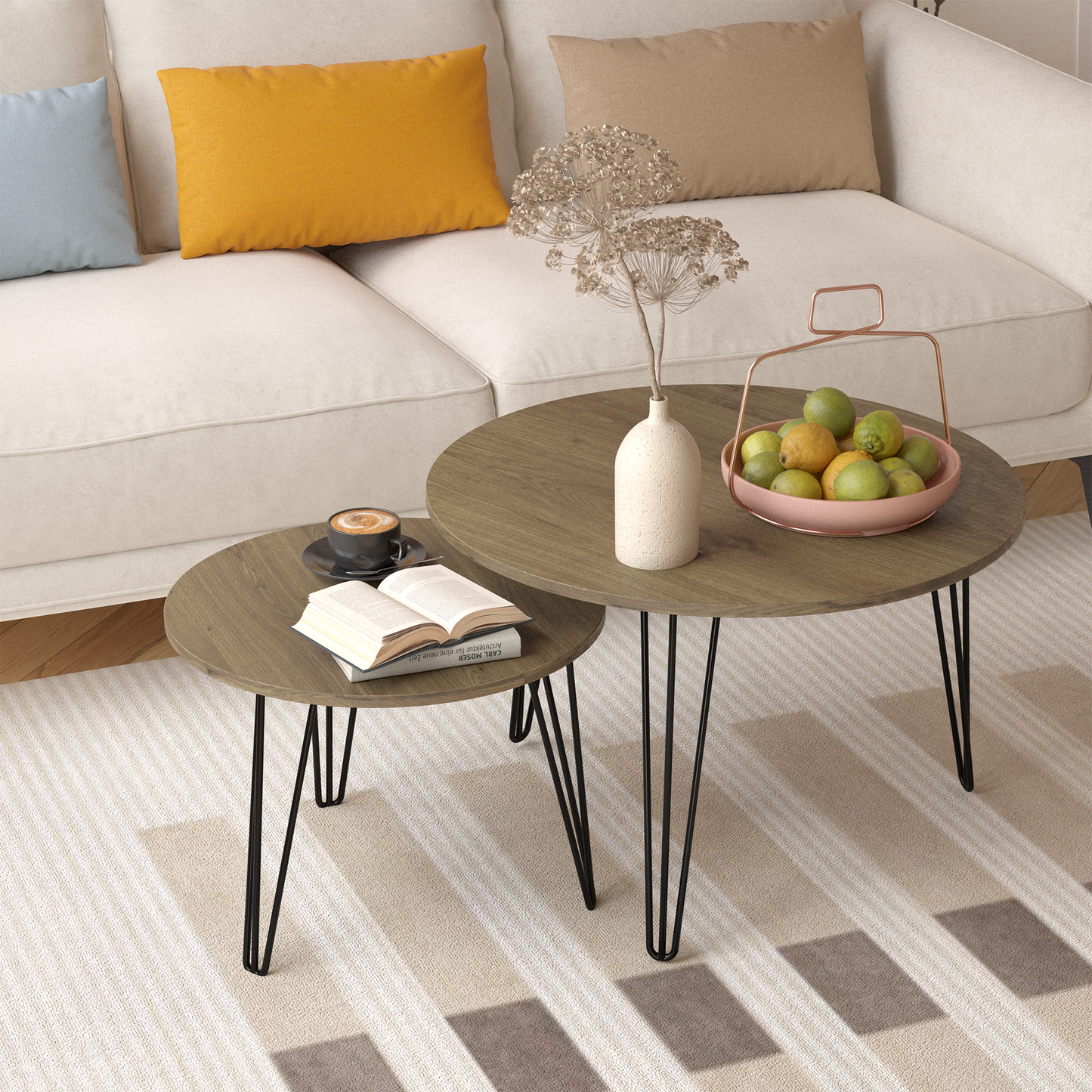 27.56'' Round Nesting Coffee Table Set of 2, Brown