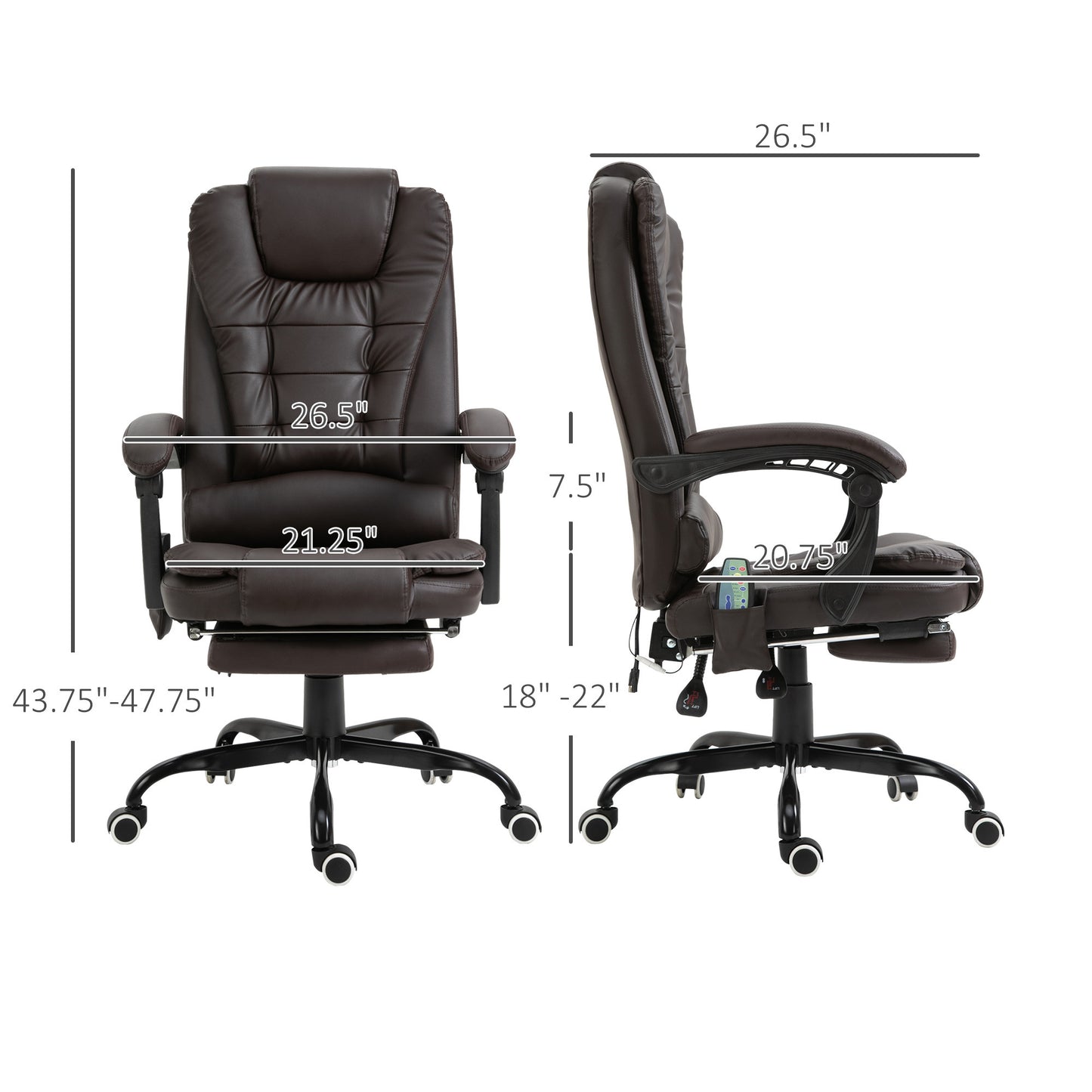 7-Point Vibrating Massage Office Chair, High Back Executive Recliner with Lumbar Support