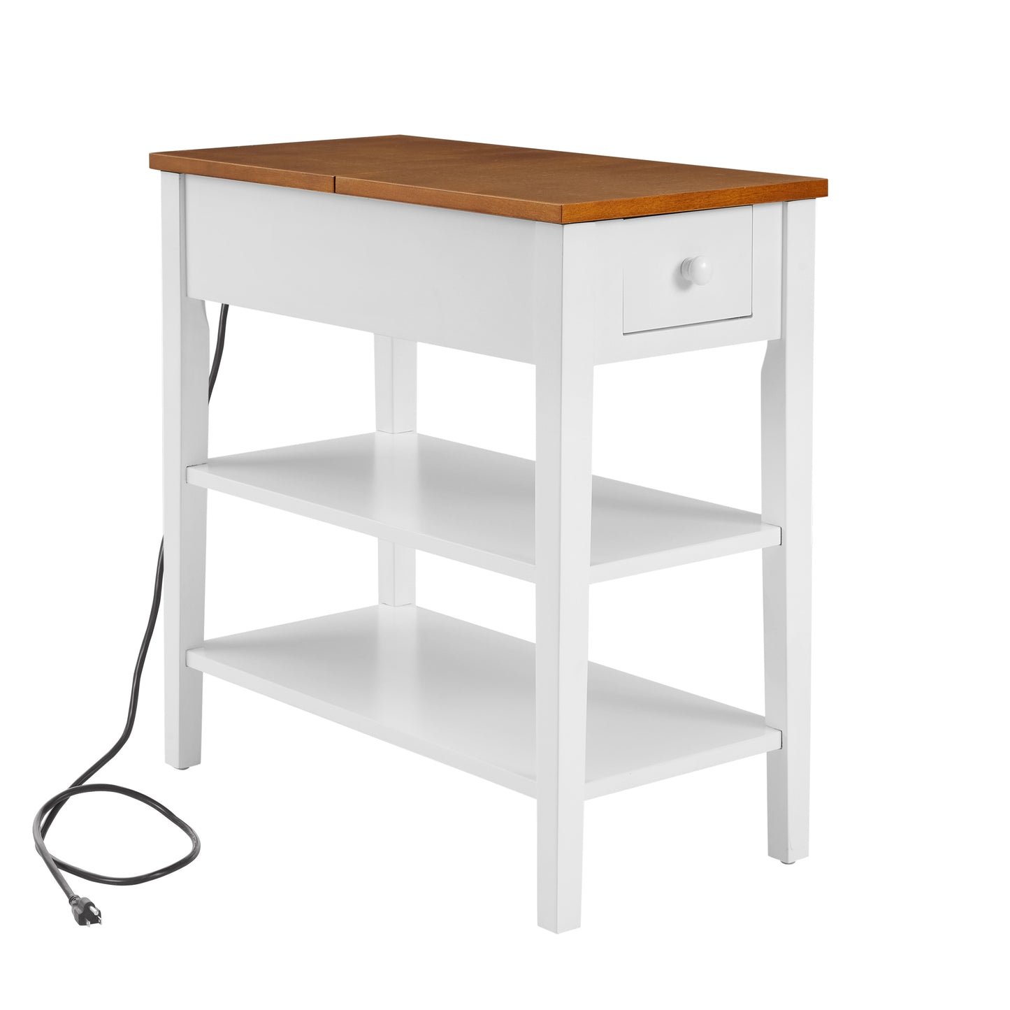 Narrow 2-tone End Table with USB Charging Ports for Small Space