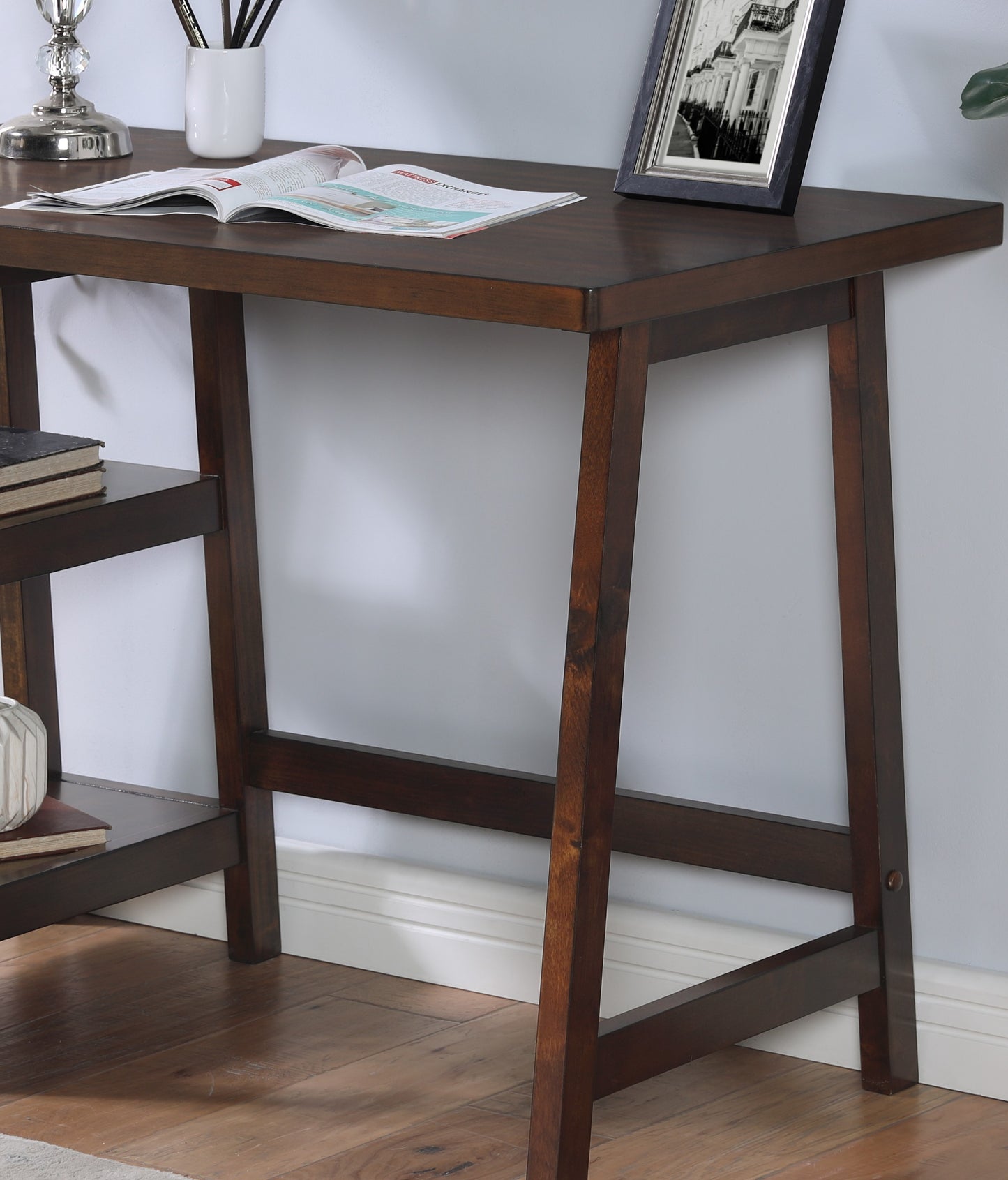 Wood Writing Desk with Storage, Espresso