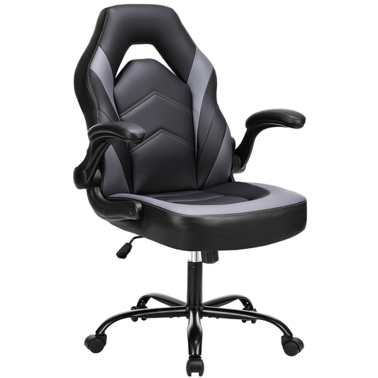 Gaming Chair - PU Leather Computer Chair Ergonomic Office Chair with Lumbar Support, Height Adjustable Rolling Desk Chairs with Flip-up Armrests