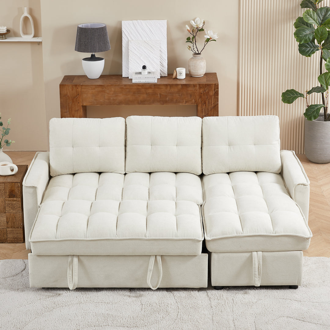 78.75" Reclining Sofa, Pull-Out Sofa Bed with USB and tape-c charging ports, L-Shaped Sectional Sofa with Reclining Storage and Arm Side Organizer Pocket Features