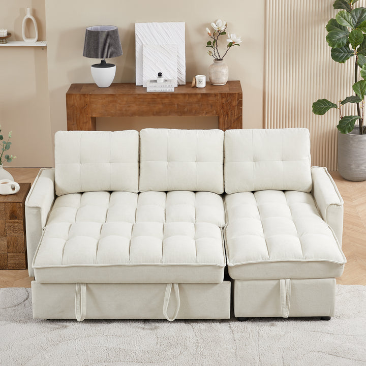 78.75" Reclining Sofa, Pull-Out Sofa Bed with USB and tape-c charging ports, L-Shaped Sectional Sofa with Reclining Storage and Arm Side Organizer Pocket Features