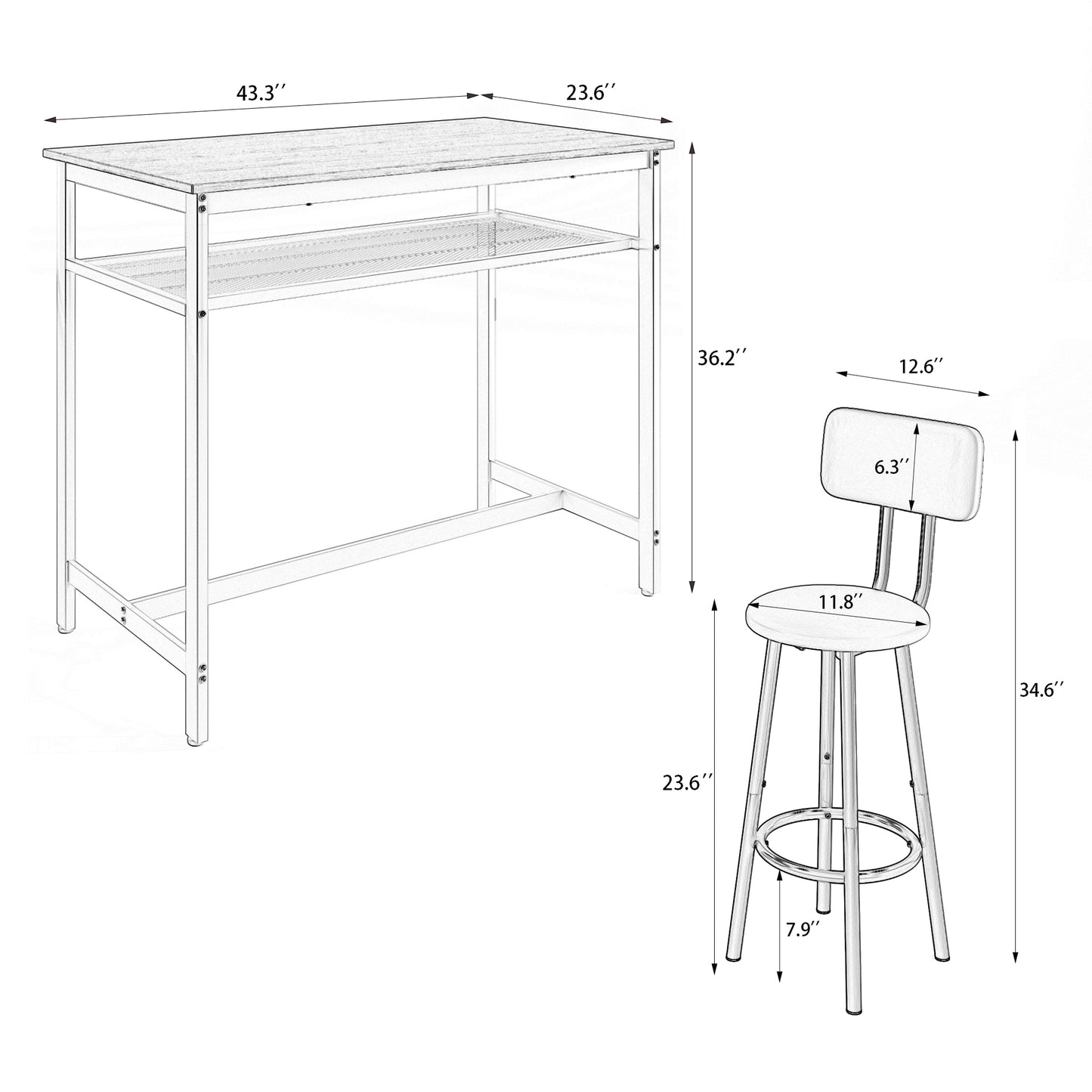 5-Piece Kitchen Counter Height Table Set, Bar Table with 4 Chairs