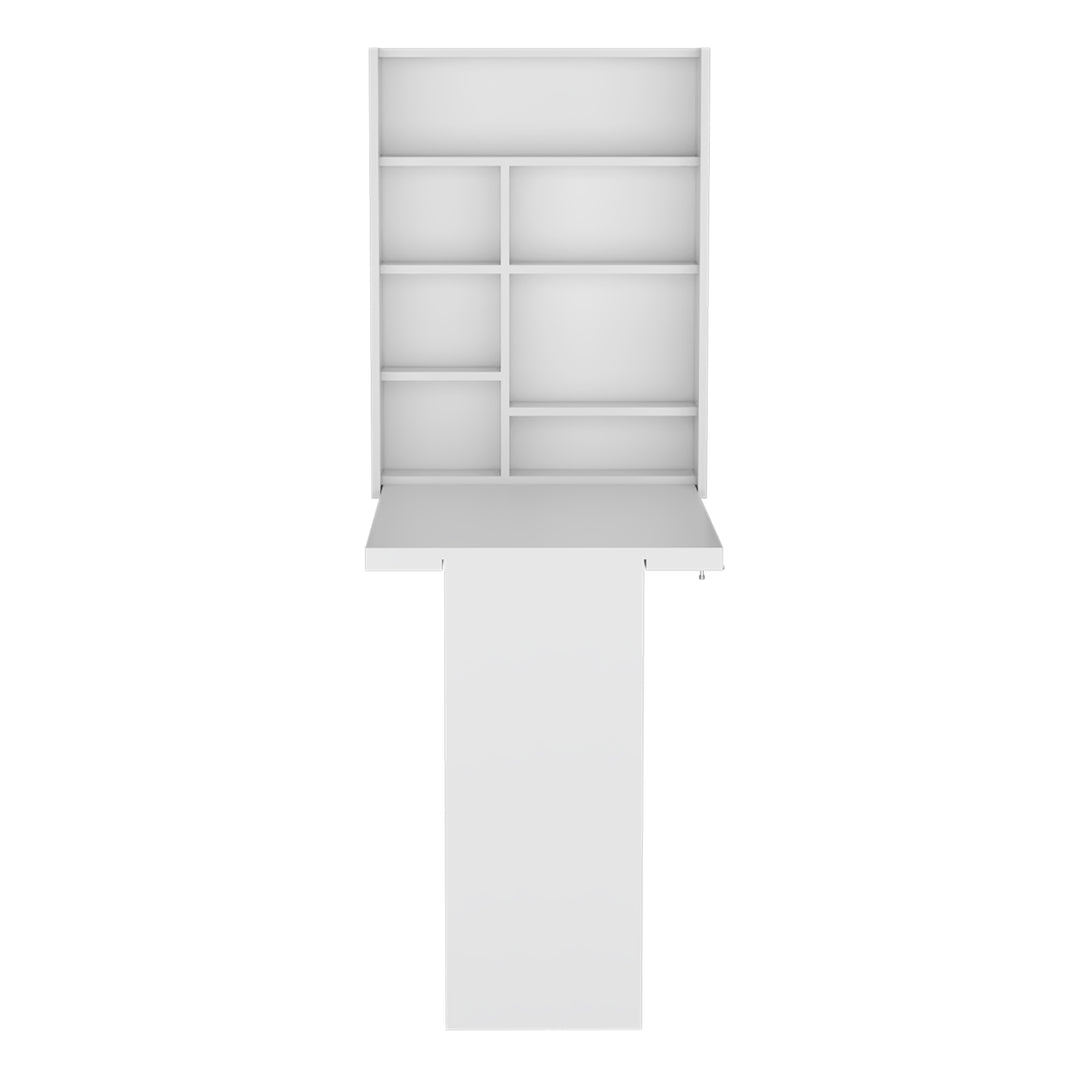 Wall Foldable Table with Multiple Shelves, White