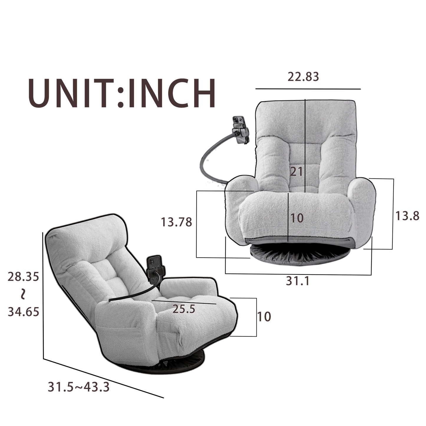 Adjustable head and waist, 360 degree rotatable sofa chair