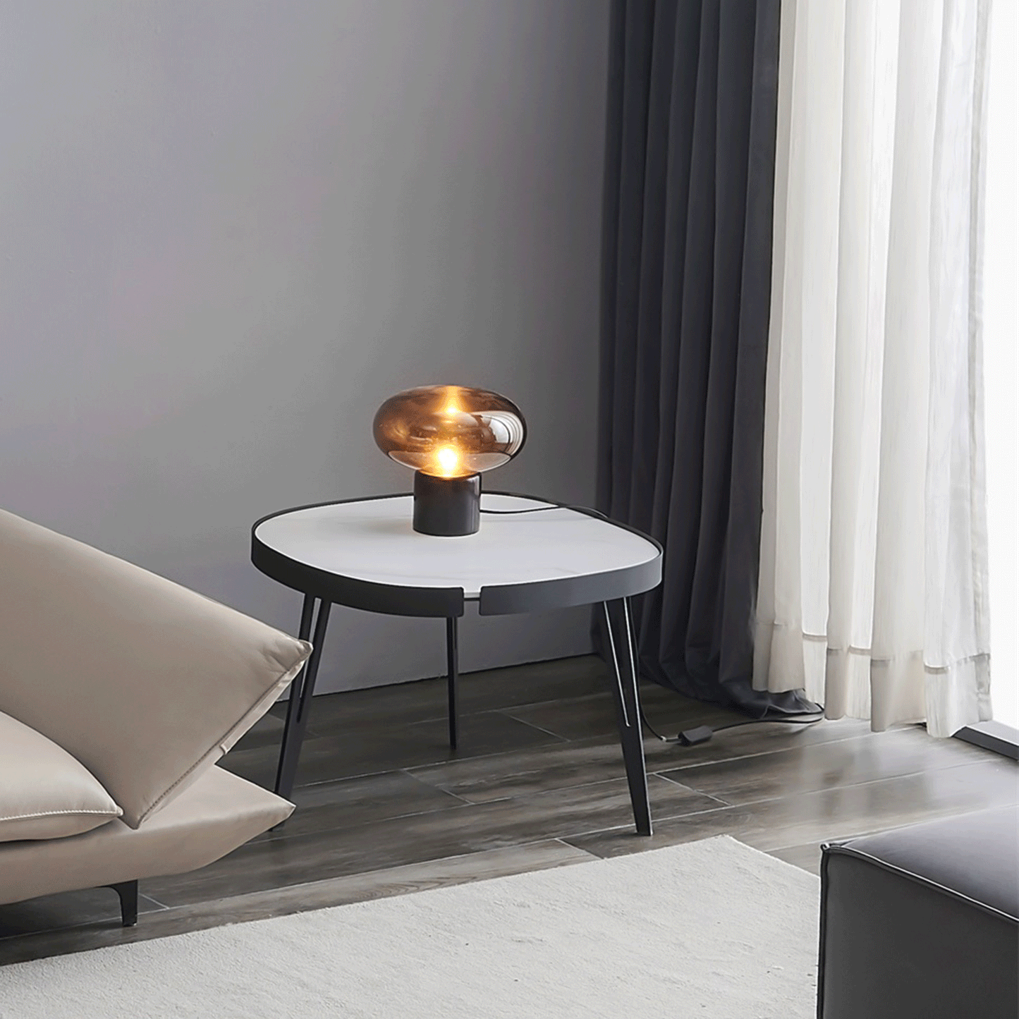 Modern coffee table,black metal frame with sintered stone tabletop