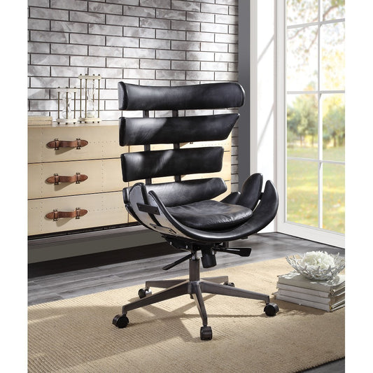 Megan Office Chair in Vintage Black Top Grain Leather & Aluminum