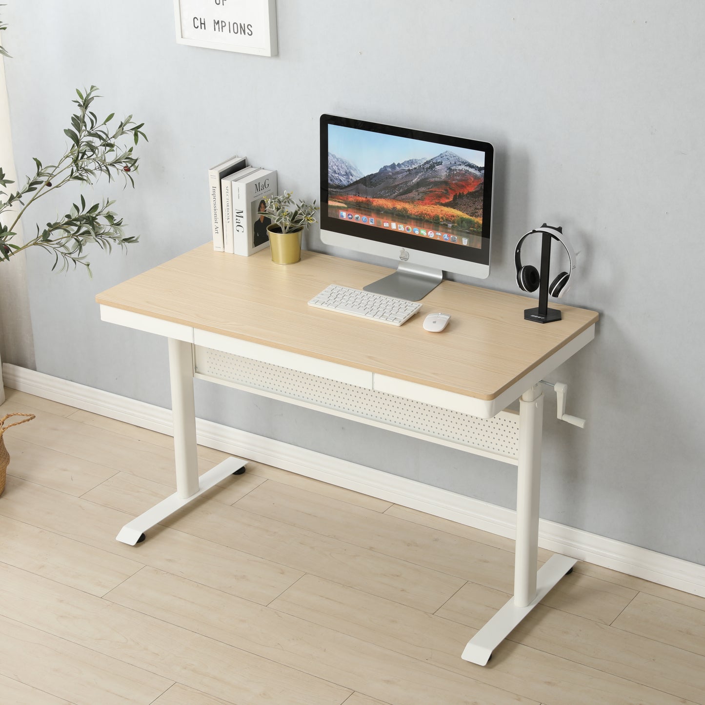 (Maple Tabletop) 48 x 24 InchesStanding Desk with Metal Drawer , Adjustable Height  Stand up Desk