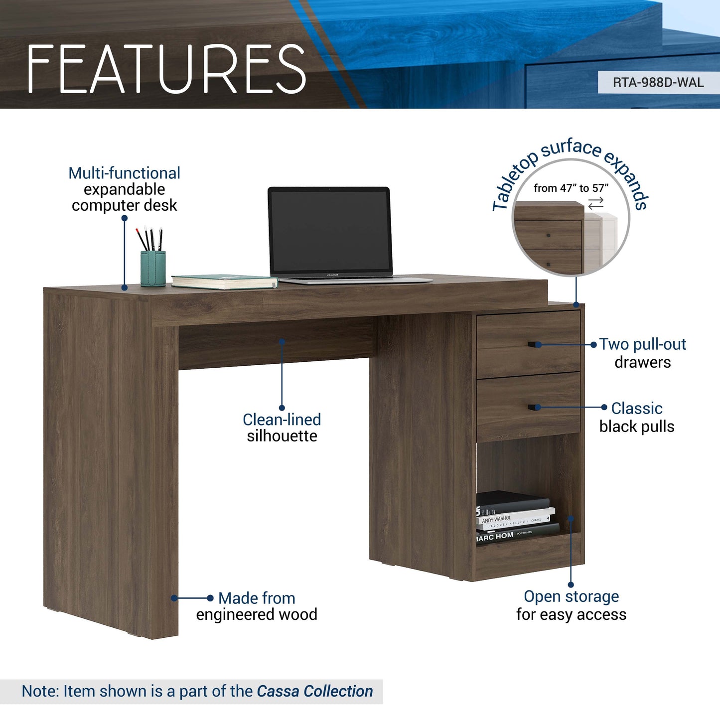 Expandable Home Office Desk, Walnut