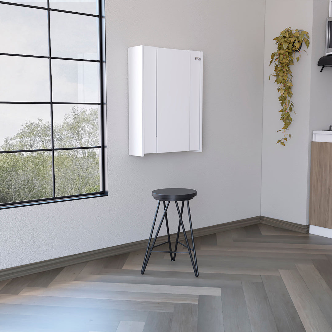 Wall Foldable Table with Multiple Shelves, White