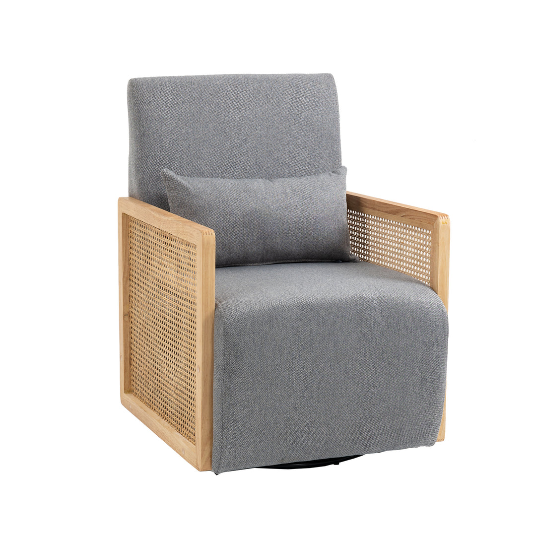 360 Degree Swivel Barrel Club Chair with one pillow,Modern Comfortable Upholstered Accent Chair (Grey linen)