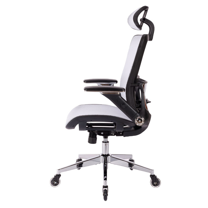 WHITE Ergonomic Mesh Office Chair, High Back - Adjustable Headrest with Flip-Up Arms