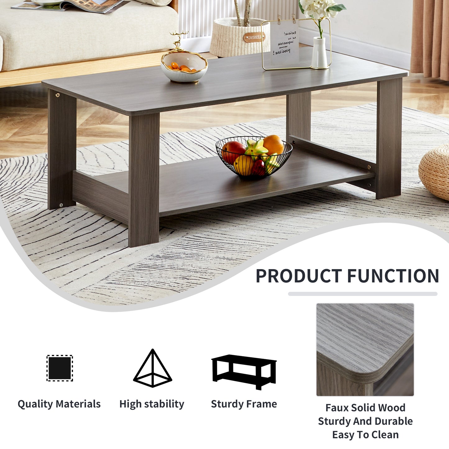 A gray textured coffee table,tea table.43.3"*21.6"*16.5"