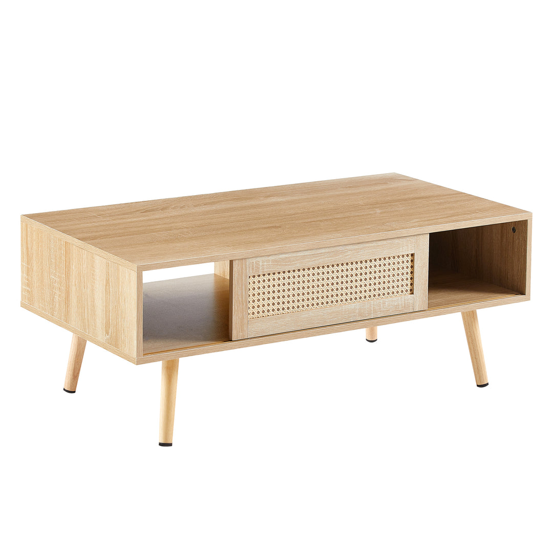 41.34" Rattan Coffee table, sliding door for storage