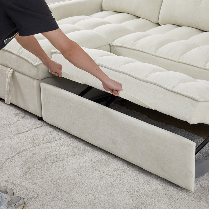 78.75" Reclining Sofa, Pull-Out Sofa Bed with USB and tape-c charging ports, L-Shaped Sectional Sofa with Reclining Storage and Arm Side Organizer Pocket Features