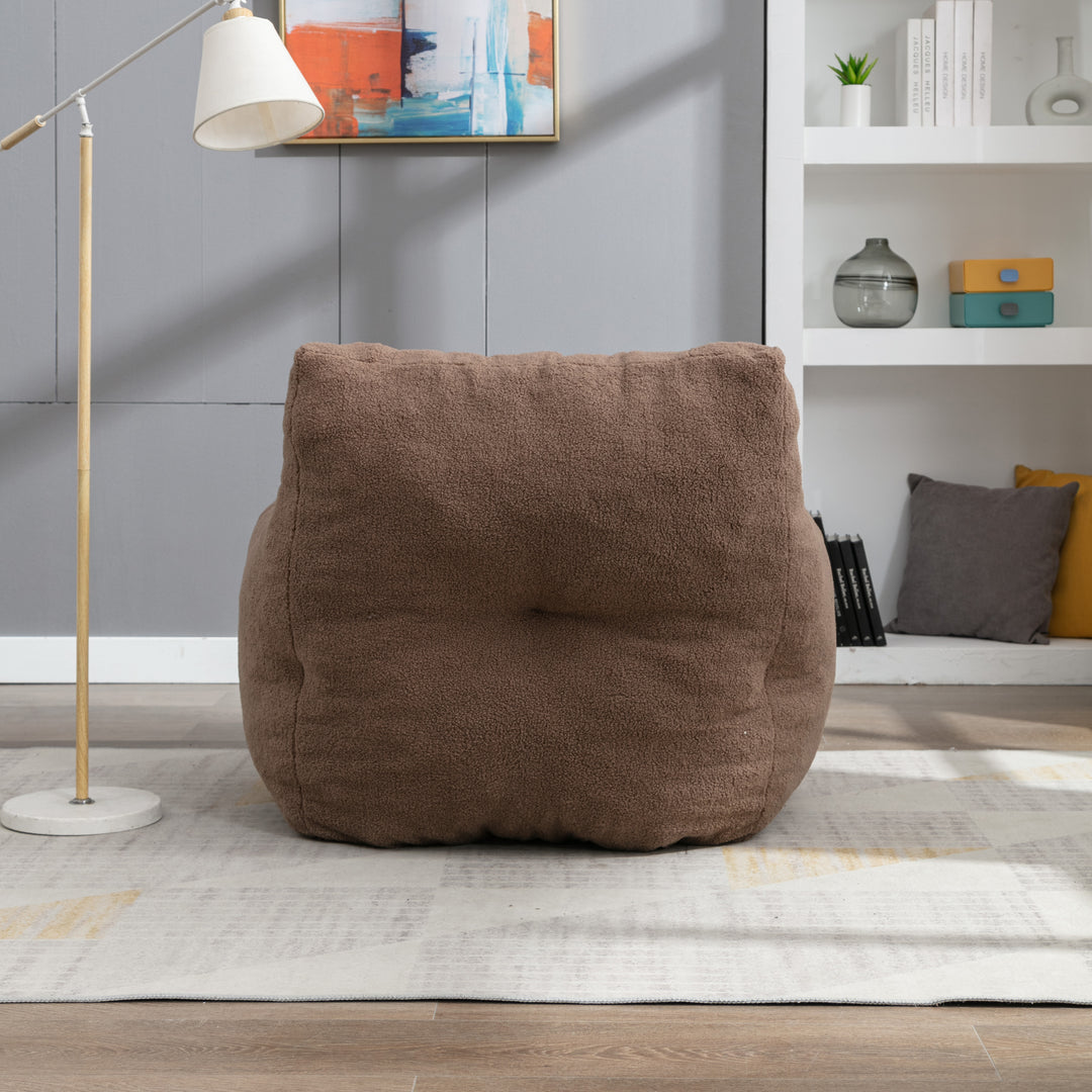 Soft Teddy Fabric Tufted Foam Bean Bag Chair With Teddy Fabric Coffee