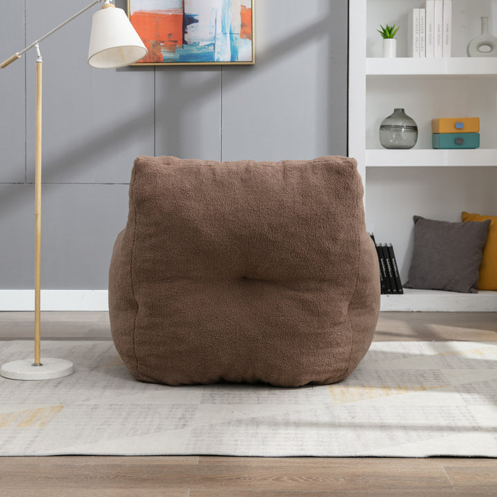 Soft Teddy Fabric Tufted Foam Bean Bag Chair With Teddy Fabric Coffee