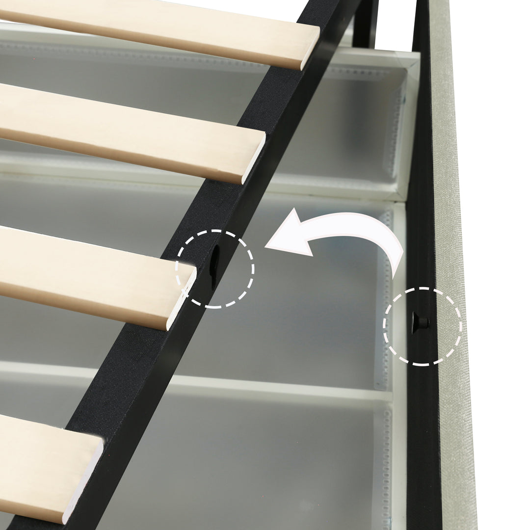 2-Drawer Storage Bed Queen Size Wooden Slat Mattress Support No Box Spring Needed