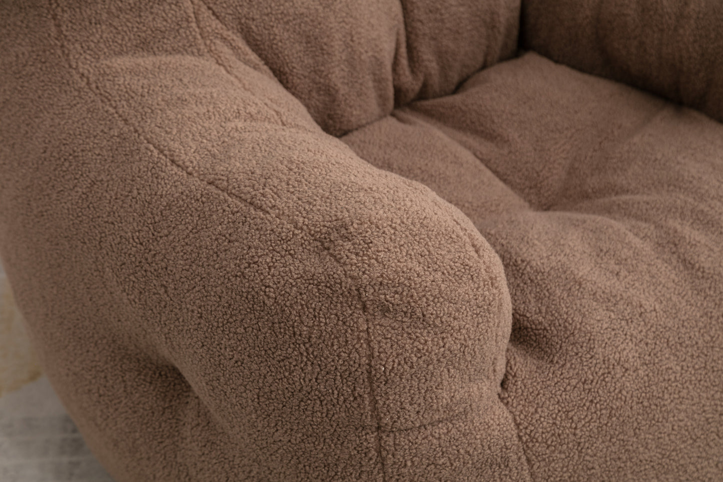 Soft Teddy Fabric Tufted Foam Bean Bag Chair With Teddy Fabric Coffee