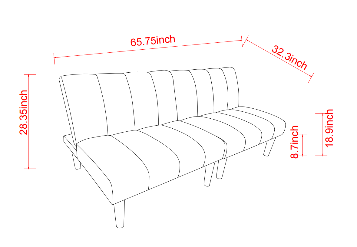 Corduroy fabric, wooden legs convertible sofa bed