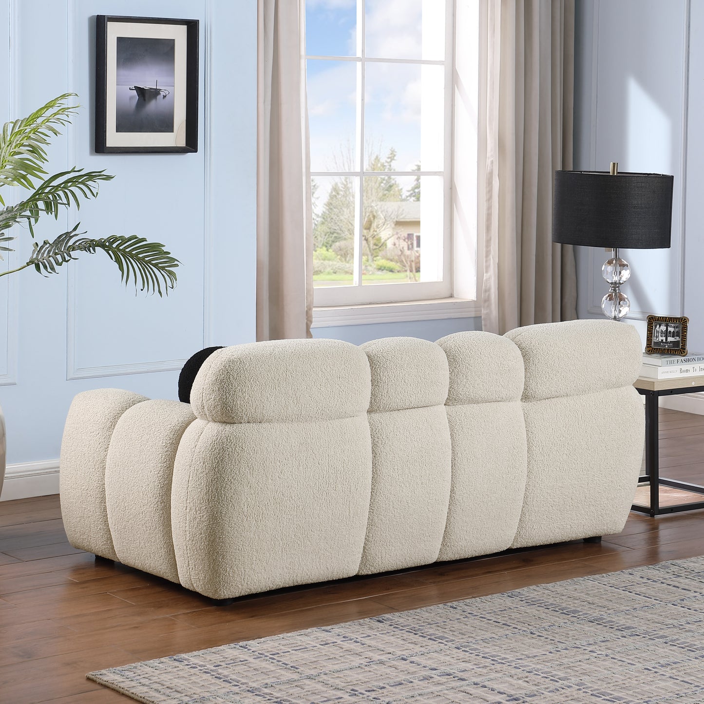 64.96 length ,35.83" deepth ,human body structure for USA people,  marshmallow sofa,boucle sofa ,2  seater, BEIGE  BOUCLE