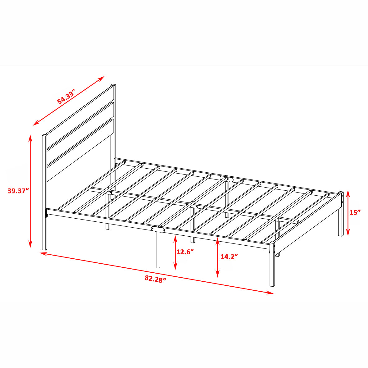 Full Size Bed Frame with Wood Headboard No Box Spring Needed-Brown.