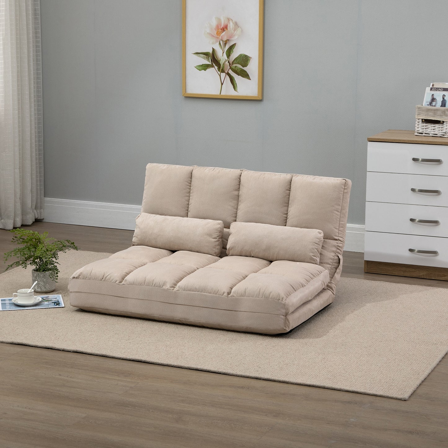 Convertible Floor Sofa Chair, Folding Couch Bed,  40.25" L, Beige