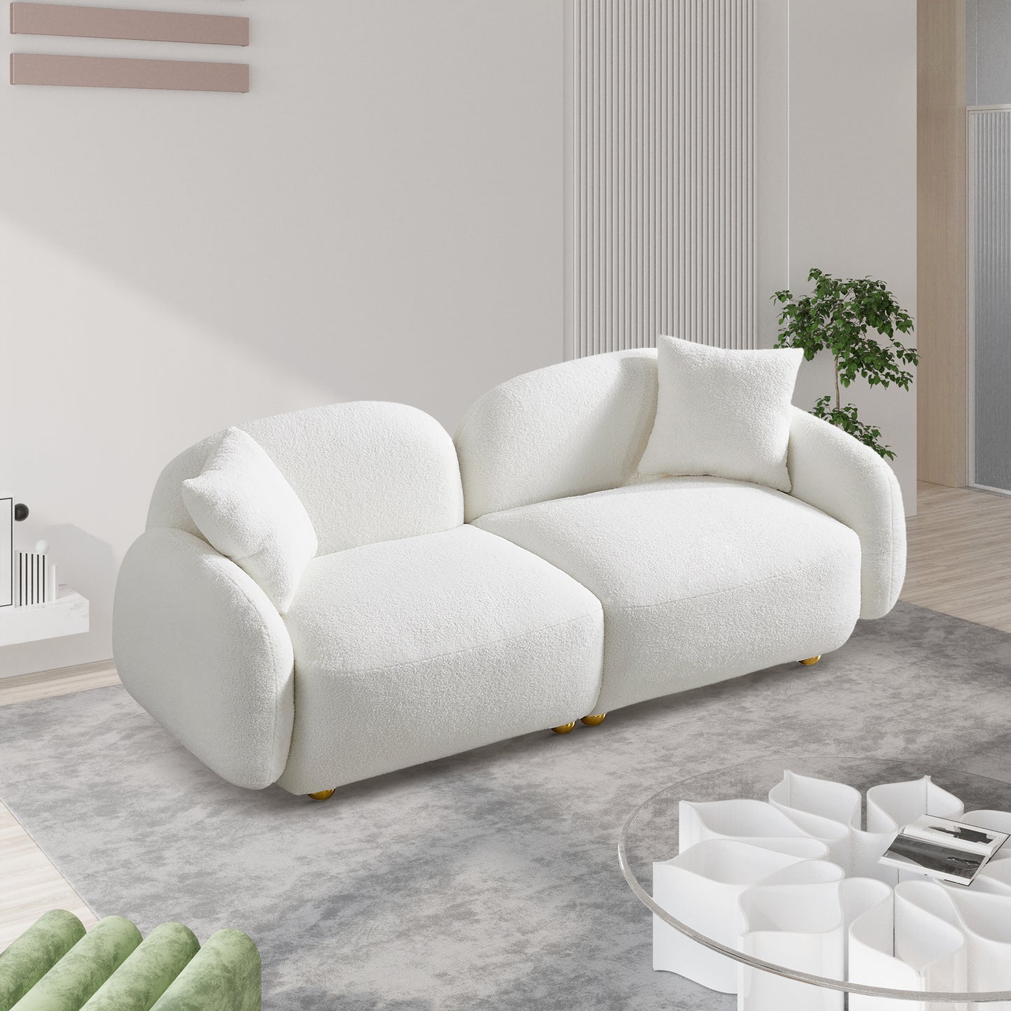 77.95" Cozy Teddy Fabric Sofa